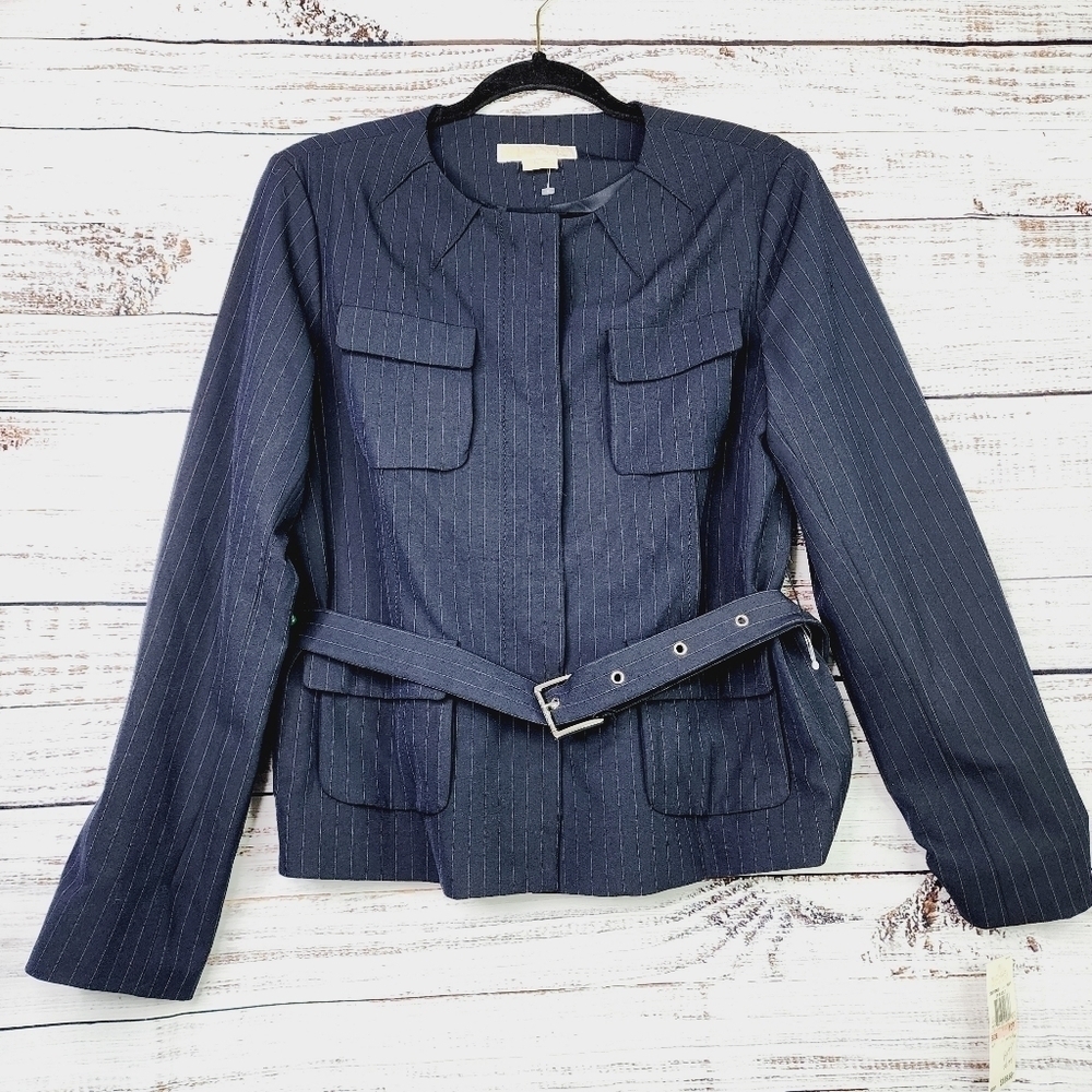 MICHAEL KORS SIZE 10 PETITE NAVY STRIPE WORK BLAZER TOP COAT JACKET‎